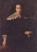 Portrait of a man,Three-quarter length,wearing black and holding a glove in his left hand, unknow artist
